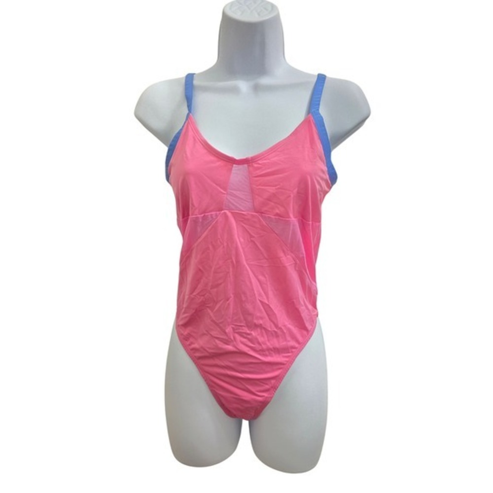 Colsie Pink One Piece Swimsuit Beach Vacation Barbie Cute Sheer Mesh Medium